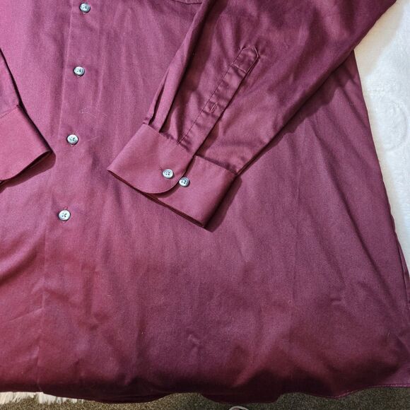 Van Heusen Mens Size Tall 18.5 37/38 Button Up Long Sleeve Lux Sateen Wine/Burg - Picture 2 of 5